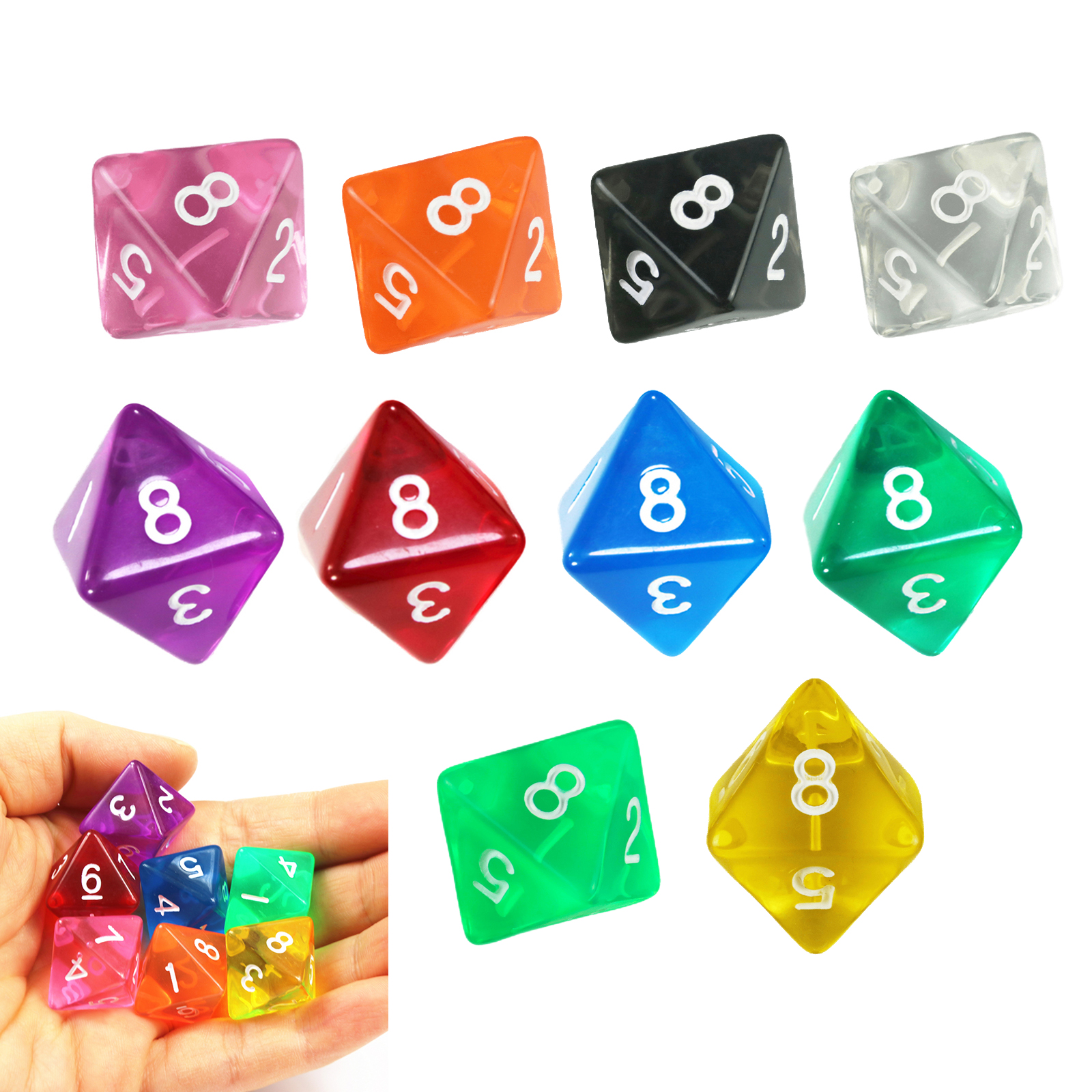 10Pcs D8 Transparent Color Dic - Board Game Digital recensione e prezzo